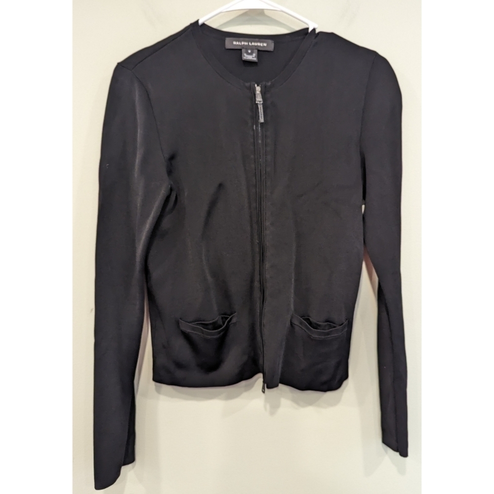 Ralph Lauren Black Label Black Viscose Blend Zip Up Cardigan Size Medium